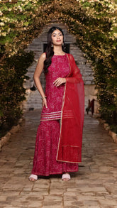 Women Paisley Printed Regular Gotta Patti Kurti with Sharara & Dupatta-AHKUDUPZ-COMBO-860